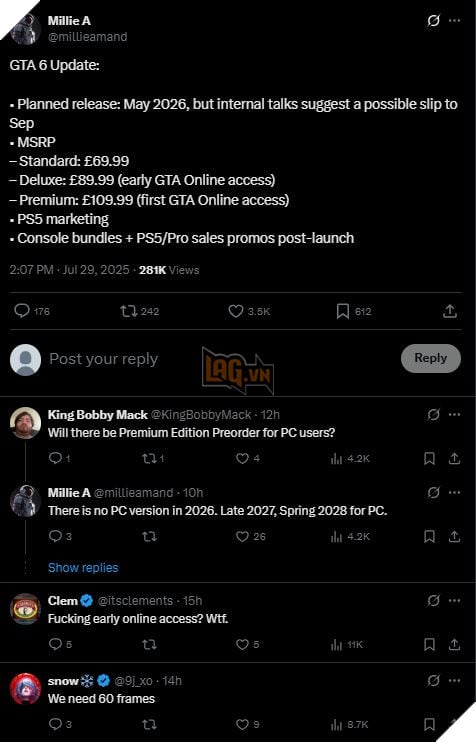 Leaker GTA 6 Tiết Lộ Mức Giá Dự Kiến Của Ba Phiên Bản Trò Chơi, Có Thể Bị Trì Hoãn Đến Tháng 9 2
