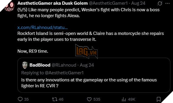 Chris giờ đây sẽ đối đầu với Wesker thay vì Alexa