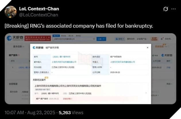 RNG nộp đơn phá sản, trước khi có tin được mua lại