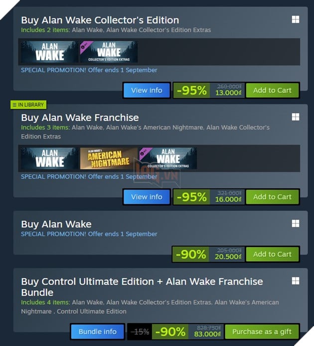 Alan Wake, American's Nightmare lẫn Control đều đang giảm giá mạnh tay