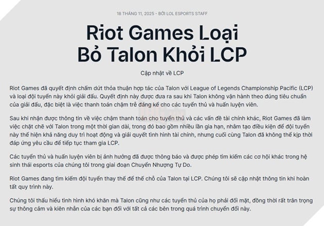 LMHT: Riot Games Chính Thức Gạch Tên PSG Talon Ra Khỏi Hệ Thống Giải LCP 3