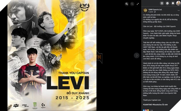 Levi chính thức giải nghệ, rời khỏi mái nhà GAM Esports