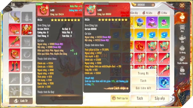 Sự chênh lệch về chỉ số giữa trang bị Viêm Đế và Phục Hy