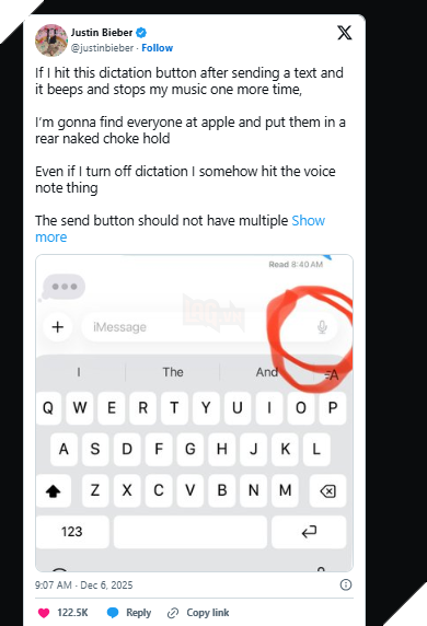 Justin Bieber Chỉ Trích Giao Diện Ứng Dụng Tin Nhắn của Apple 2