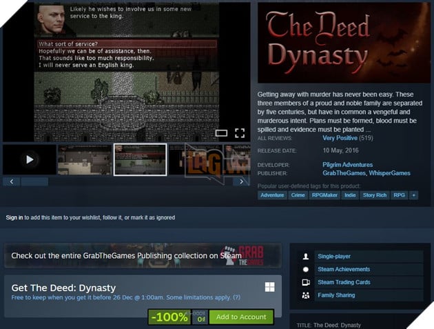 Steam Tặng Game Phiêu Lưu Cho Người Chơi Vào Vai Một Kẻ Sát Nhân