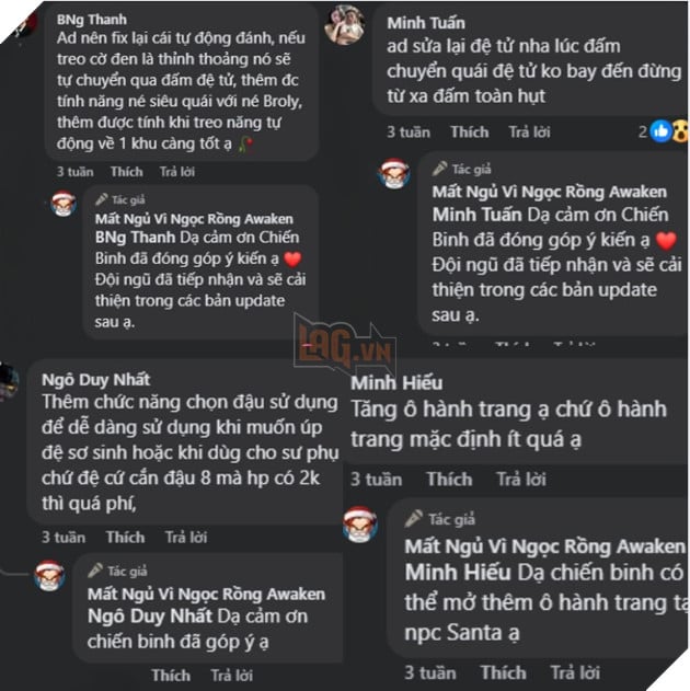 Đội ngũ admin luôn lắng nghe những đóng góp từ phía cộng đồng game thủ