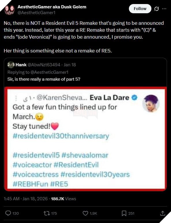 Leaker Uy Tín Khẳng Định Một Phần Game Resident Evil Phổ Biến Sẽ Được Công Bố Trong Năm 2