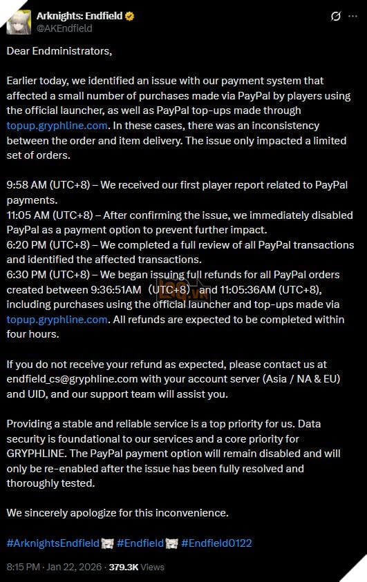 Nhiều Người Chơi Arknights: Endfield Bất Ngờ Bị Trừ Hàng Trăm Đô-La Thông Qua Paypal 3