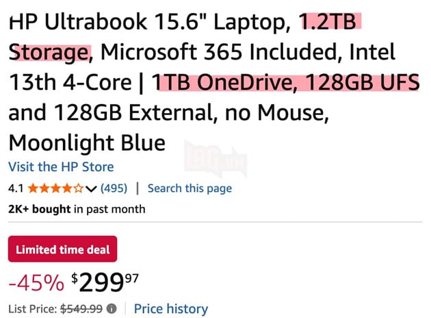 Cảnh báo: Bẫy laptop giá rẻ 1.2TB trên Amazon nhưng lại là dung lượng ảo từ OneDrive 2