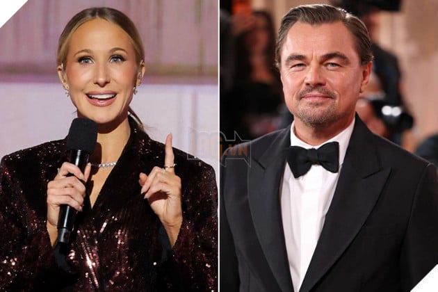 Hình ảnh diễn viên Leonardo DiCaprio và nữ MC Nikki Glaser.