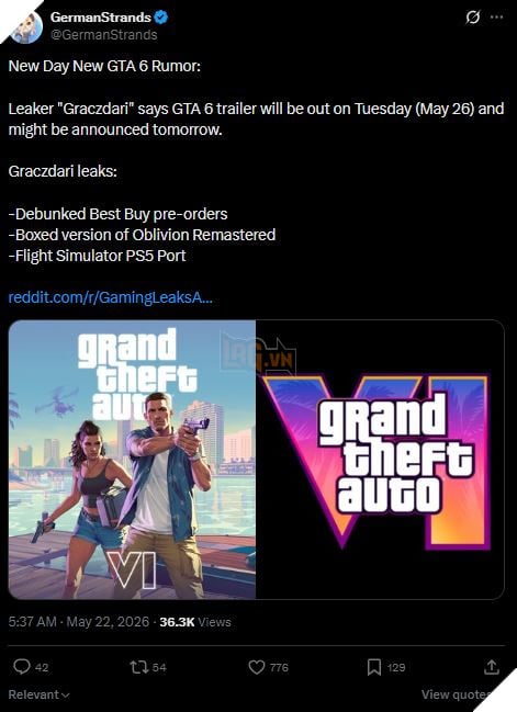 Dường Như Trailer Thứ Ba Của GTA 6 Đã Rò Rỉ Ngày Lên Sóng 2