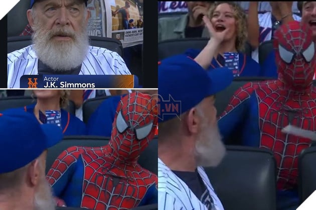 Hình ảnh về diễn viên J.K Simmons mới đây tại trận bóng chày, nơi ông gặp lại "Spider-Man".