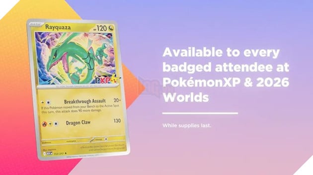 Pokémon World Championships 2026 công bố loạt thẻ promo độc quyền mới, nổi bật với Pikachu và Rayquaza 3
