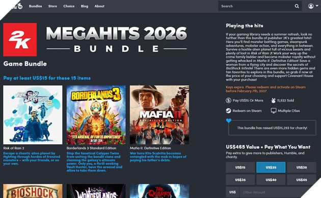 2K Megahits 2026 Bundle: Sở Hữu Loạt Game Khủng Với Giá Rẻ Bất Ngờ 2
