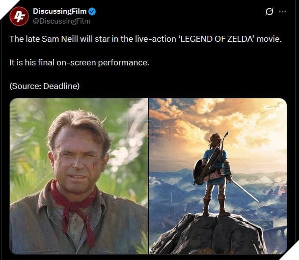 The Legend of Zelda được cho là tác phẩm cuối cùng có Sam Neill trước khi qua đời