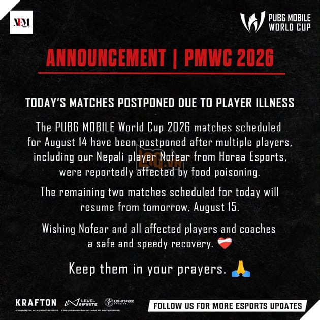 Vòng Chung Kết PUBG Mobile EWC 2026 Chấn Động Bởi Thông Tin Ngộ Độc Thực Phẩm 2