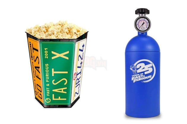 Hình ảnh xô bỏng ngô cùng bình nước kỷ niệm 25 năm thương hiệu phim "Fast & Furious".
