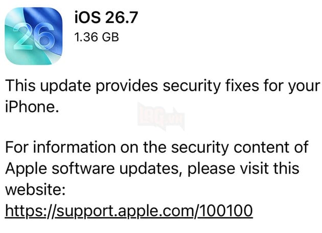 Apple phát hành iOS 26.7, vá gần 80 lỗ hổng bảo mật cho iPhone