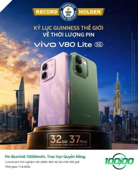 vivo V80 Lite 5G chính thức ra mắt: Mang điện thoại pin 10.000mAh đạt KỶ LỤC GUINNESS THẾ GIỚI™ đến với người dùng Việt
