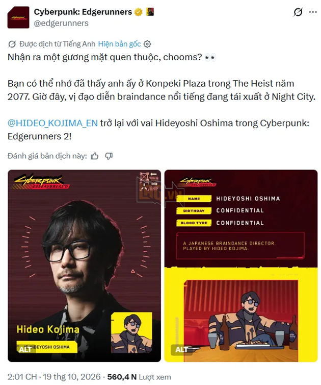 Cú bắt tay lịch sử tại Night City: Phù thủy làm game Hideo Kojima chính thức xác nhận góp mặt trong bom tấn anime Cyberpunk: Edgerunners 2 2