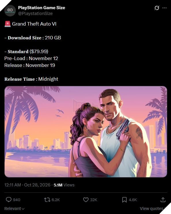 GTA 6 Công Bố Dung Lượng Khủng Trên PS5, Chốt Lịch Tải Trước Để Cộng Đồng Sẵn Sàng 2