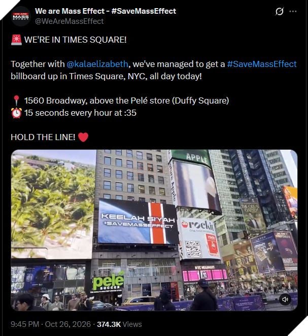 Người hâm mộ Mass Effect quyên góp đủ tiền làm billboard trong chưa đầy 15 phút 2