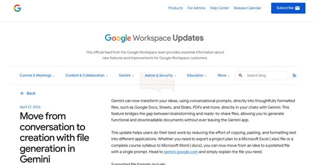 Google Gemini cho phép tạo và chỉnh sửa Google Docs, Sheets, PDF trực tiếp trong cuộc trò chuyện 2